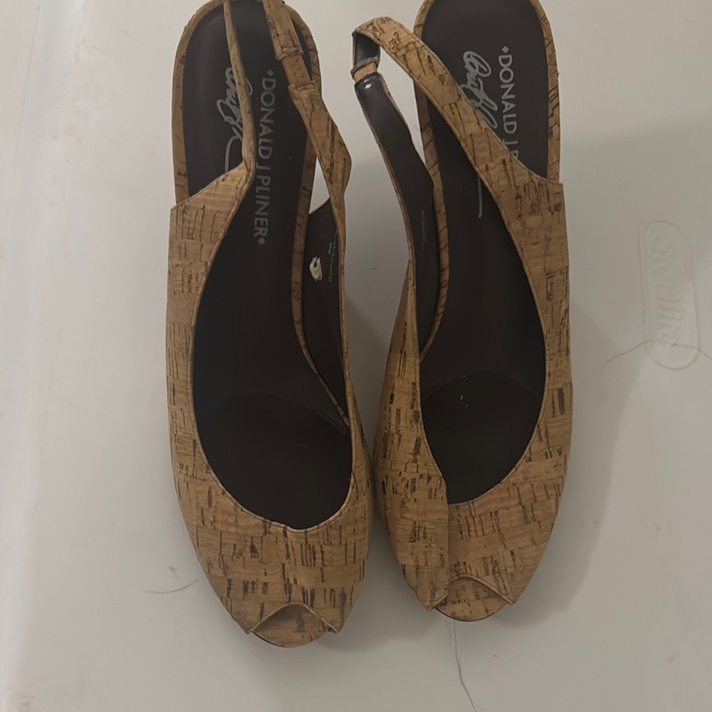 Donald J Pliner Tan Peep Toe Slingback Heels